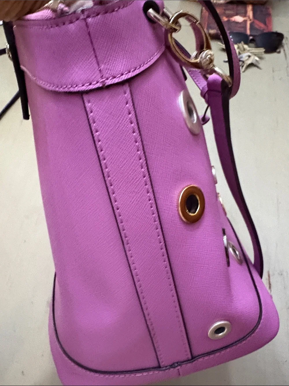 Henri Bendel West 57th Pink Eyelet Satchel with Gold-Tone Hardware
